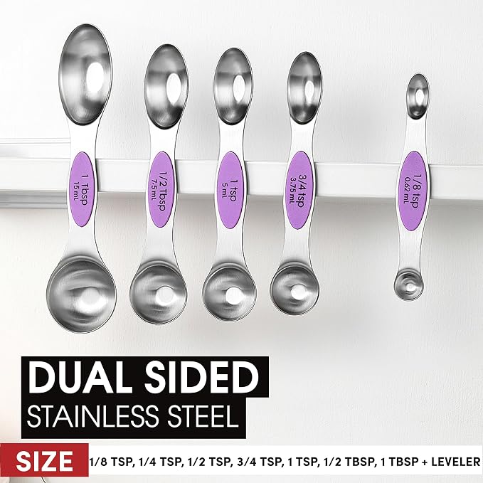 Spring Chef Stainless Steel Magnetic Measuring Spoons Set of 8, Orchid | Nesting Teaspoon & Tablespoon Measuring Spoons w/ Leveler for Dry & Liquid Ingredients, Measure Spoons For Baking & Cooking - Image 3