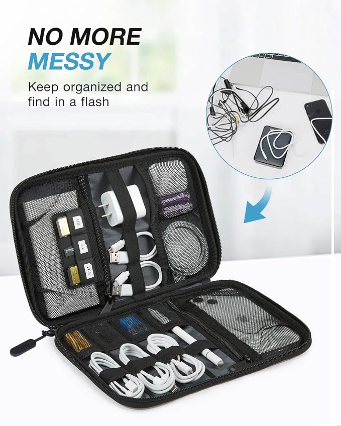 BAGSMART Large Electronics Organizer Travel Case for Tech Accessories, Blue | Tech Accessories, Cord Storage Bag, For Phone, Power Bank, SD Card, Cables - Image 2