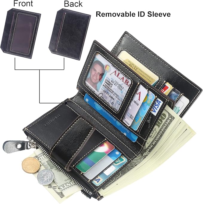 Small Compact Women Wallet RFID Blocking Genuine Leather Bifold Purse with ID Windows - Image 2