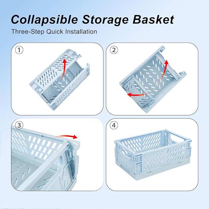 6 Pack Mini Foldable Small Plastic Baskets for Organizing and Storage，Collapsible Storage Crates,Mini Bins for Home Kitchen Bedroom Bathroom Office (Blue, Small 6x4x2.2) - Image 4