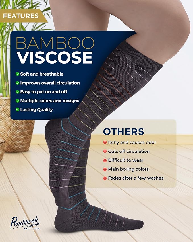 Pembrook® Bamboo Viscose Light Compression Socks - 3 Pairs | 8-15 mmhg Compression Socks | Knee High Comfort Support Socks - Image 4