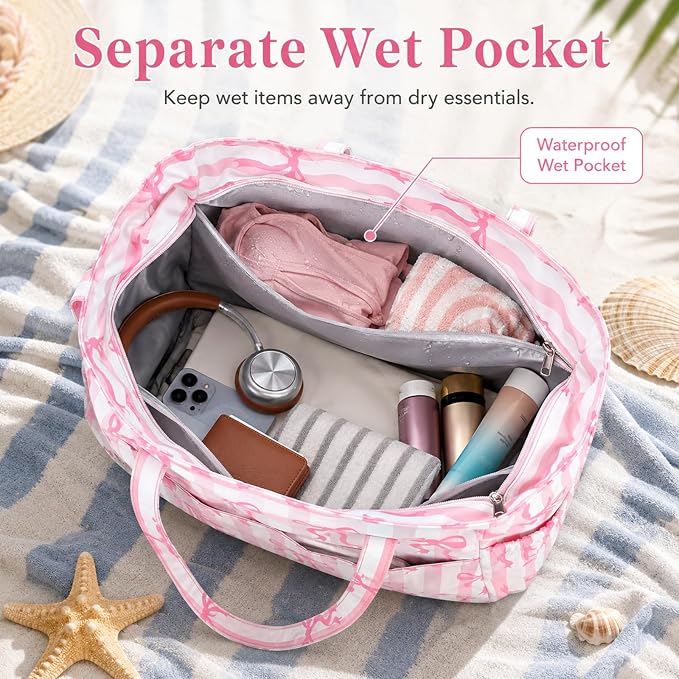 LEDAOU Beach Bag Waterproof Sandproof Women Beach Tote Pool Bag with Zipper for Swim Gym Grocery Travel with Wet Pocket | Sandproof - Image 6