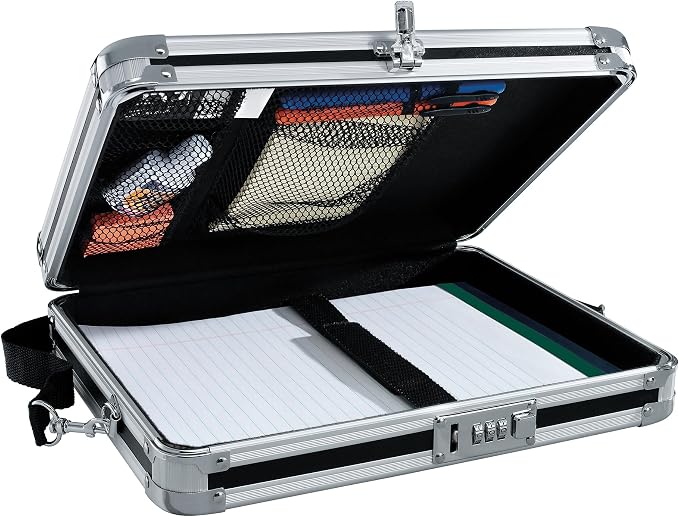 Vaultz Locking Metal Clipboard with Storage, Combination Lock, Black | Holds 8.5 x 11 letter-size paper or a tablet device in place, heavy-duty metal design with reinforced chrome steel corners by Vaultz