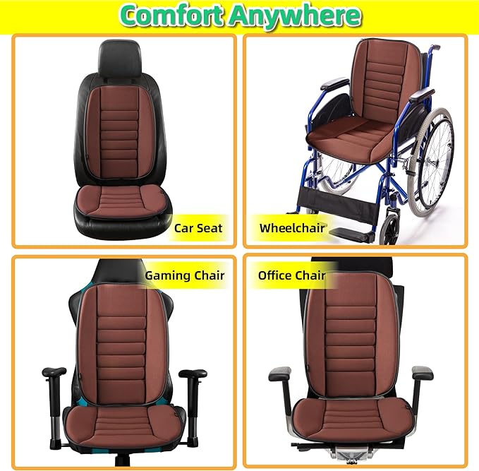 kingphenix Car Seat Cushion with Back Support Pillow, Memory Foam, Brown | Memory Foam Car Cushion for Long Driving, Truck, Office Chair, Tailbone and Lower Back Support - Image 5