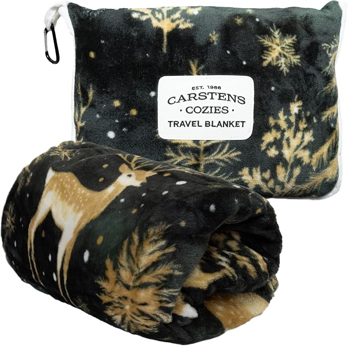 Carstens, Inc. Travel Blanket, Premium Compact 2-in-1 Airplane Blanket/Pillow, Green & Gold by Carstens