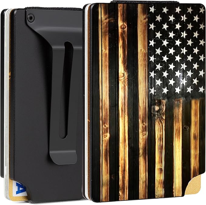 Slim Wallet for Men,RFID Blocking Minimalist Metal Wallet, Money Clip/Cash Holder, Front Pocket Aluminum Credit Card Holder, Ideal Gift for Men,American USA Flag - Image 2