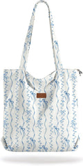 Aesthetic Corduroy Tote Bag with Zipper for Women | Reusable, Fits 14 Inch Laptop, Inner Pocket, double-sided print, Lightweight by VelvetHue