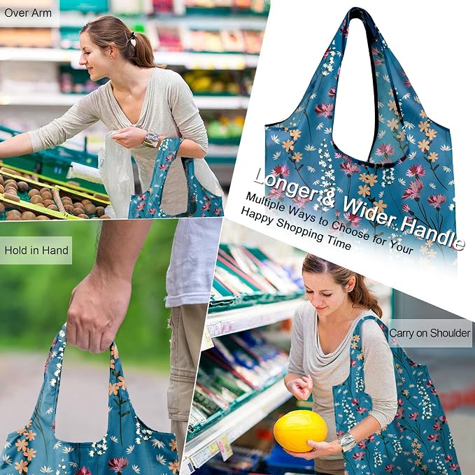 BeeGreen Aesthetic Tote Bags Flowering Shrub Gifts for Women Travel Floral Reusable Grocery Bags Shopping Bags Bulk 6 Pack 50LBS X-Large Foldable-Machine Washable - Image 2