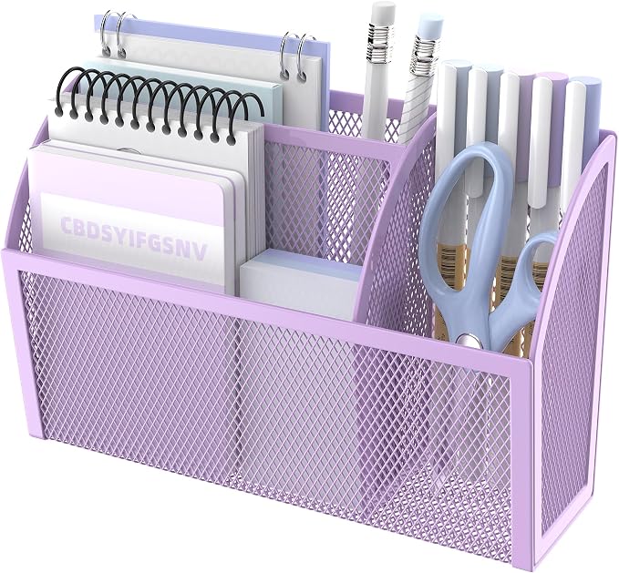 3-Grid Magnetic Pencil Holder, Strong Magnet Locker Organizer, Purple | Mesh Magnetic Shelf, Marker Holder Perfect for Whiteboard, Refrigerator and Locker Accessories by DALTACK