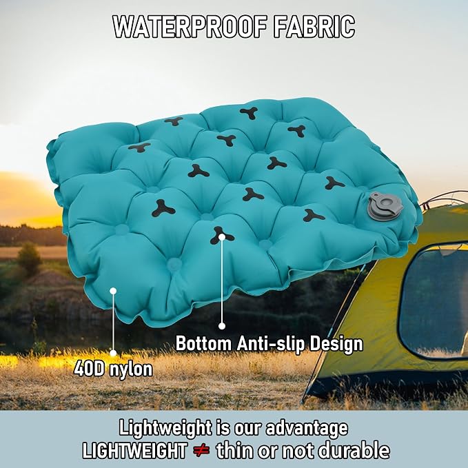 Inflatable Seat Cushion, Lightweight Stadium Seat Pad, Travel Air seat Cushion Anti-Slip for Airplane, Long Flights, Hiking, Climbing, Home and Camping, Compact Air Cushion,Peacock Blue - Image 2