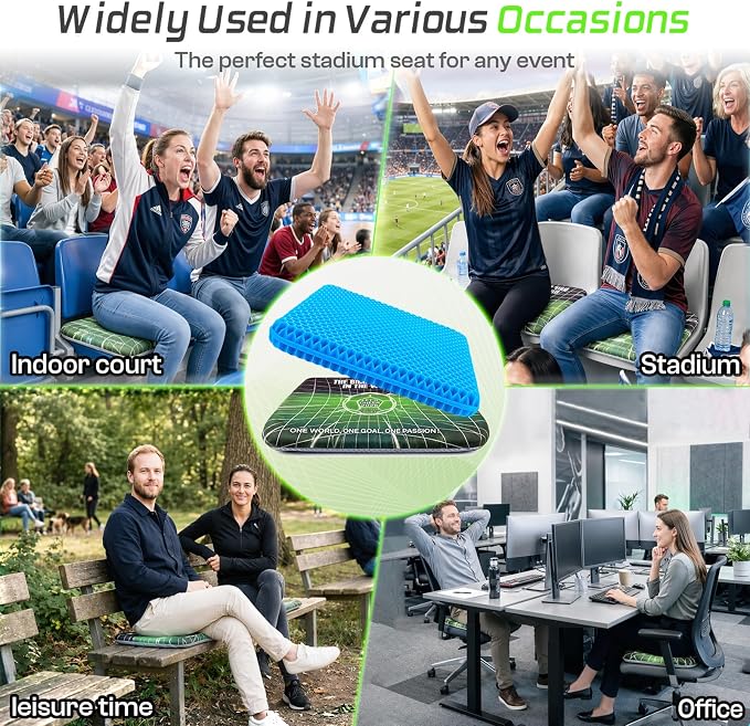 Gel Stadium Seat Cushion for Bleachers, Double Thick Cooling Breathable | Non-slip Base and Washable Zip Cover, Portable Carry Bag, Sports Games, Stadium Seats, Outdoor Events, Office Chair - Image 6