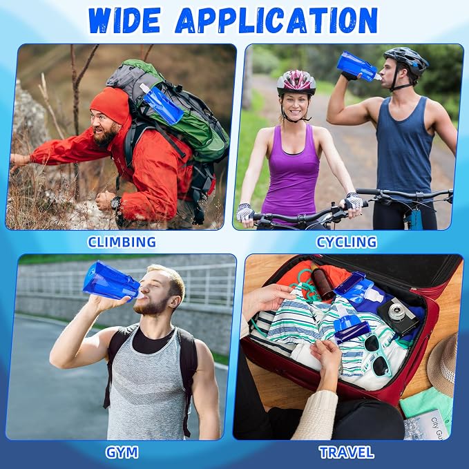 Teenyyou 24 Pack Collapsible Water Bottles Bulk 16oz Foldable Water Bottles with Carabiner Reusable Drinking Leak Proof Container Bags for Sport Biking Hiking Camping Travel Outdoor (Blue) - Image 6