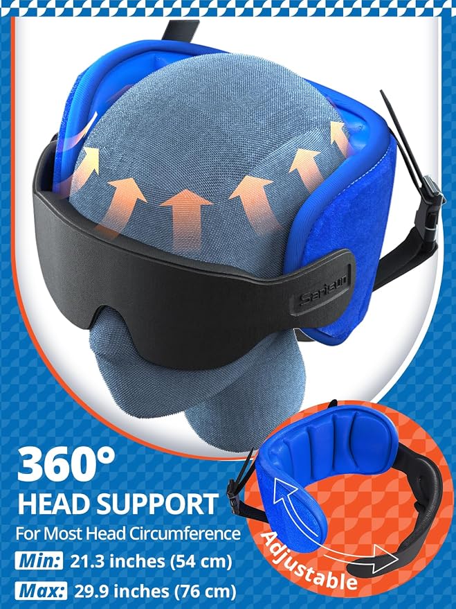 SARISUN Travel Pillows for Airplanes, Stable Head Support, Travel Essential | Airplane Pillow with Eye Mask, Seat Strap Secures to Headrest, Stop Bobblehead, for Long Flight Road Trip, Mottled Blue - Image 5