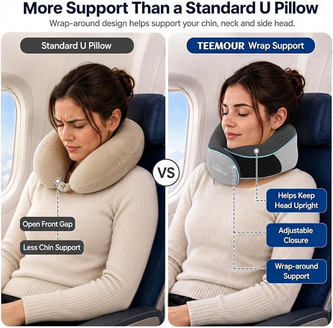 Travel Pillow-Neck Pillows for Airplanes, Memory Foam Travel Neck Pillow for Long Flights|Airport Travel Essentials 360° Support Gifts for Travellers With Eye Mask & Earplugs, Portable Carry Bag - Image 3