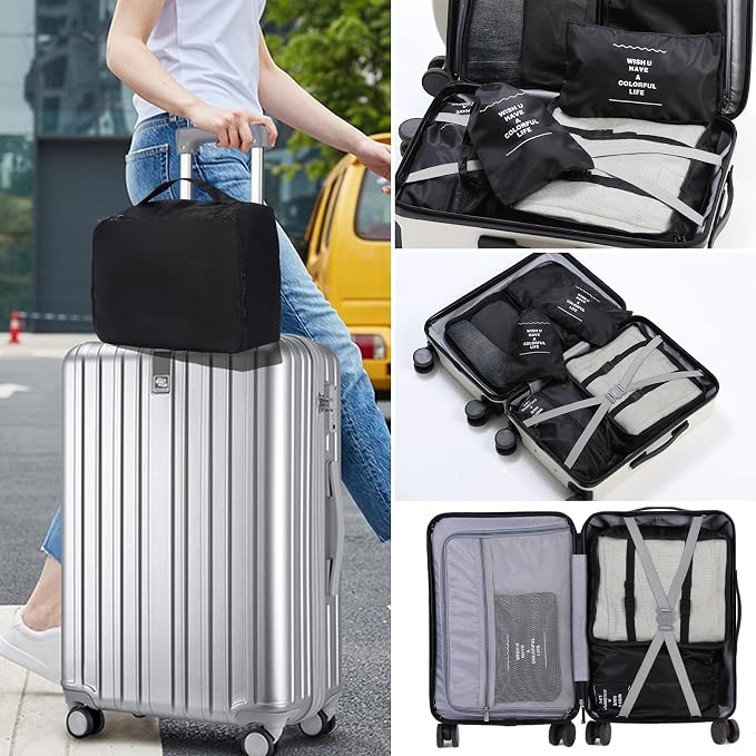 7 Set Packing Cubes for Travel,Suitcase Organizer Bags for Luggage with Shoe Bag, Vacation Travel Essentials & Accessories for Cruise Ship, Airplane Must-Have,Road Trip & Camp Gifts(Black) - Image 6
