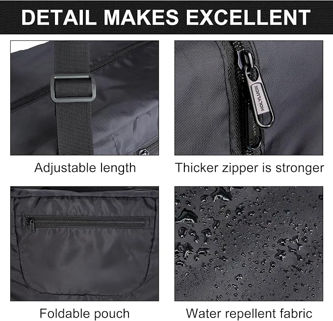 HOLYLUCK Foldable Travel Duffel Bag Luggage Great for Gym -55L, black - Image 4