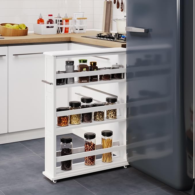 Lavish Home 3 Tier Slim Utility Rolling Storage Cart, White, 25”W x 5.7”D | Narrow Rolling Cart Storage Organizer with Handle and Wheels for Bathroom, Laundry Room, and Kitchen, Pull-Out Home Organizer by LavishHomeCollection