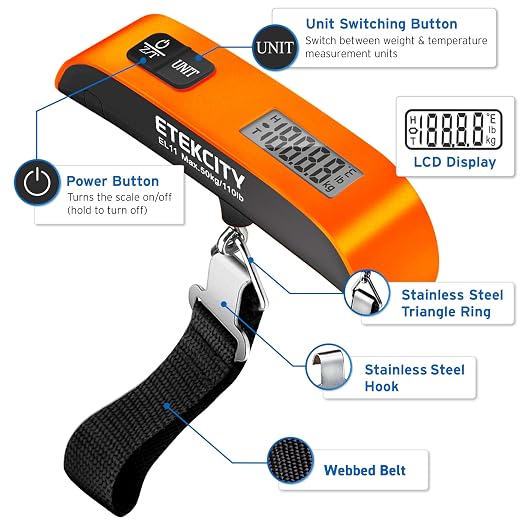 Etekcity Luggage Scale, Digital Suitcase Weight Scale for Travel, 110 lb | Travel Essentials, Air Travel, Suitcase, Hanging Hook, Rubber Grip, Battery Included, Easy-to-Read Display - Image 6