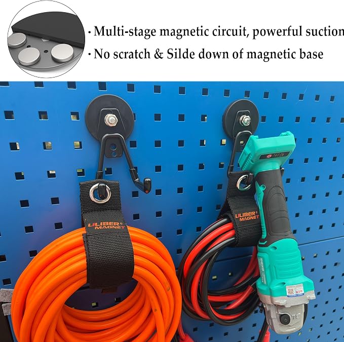 ULIBERMAGNET Heavy Duty Magnetic Garage Hooks,3 Pack Strong Large Magnet Hooks for Power Drill,Garden Tools,Hose,Pegboard,Garage, Workshop,Magnetic Storage Hook for Indoor Outdoor Hanging(Black) - Image 4