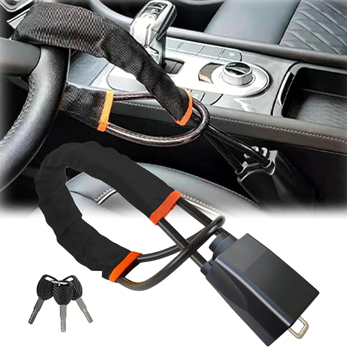 Steering Wheel & Seat Belt Lock, Anti-Theft Device, Great Gift for Father | 2026 upgraded high-strength steel cable, compact & lightweight. Universal fit for cars, SUVs, trucks and golf carts. by Unknown
