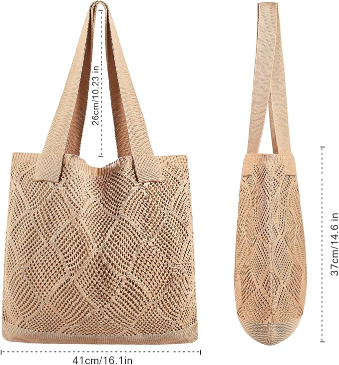 COOKOOKY Crochet Beach Tote bag Summer Beach Bag for Women Aesthetic Mesh Tote Bag Hippie Bag Knit Bag - Image 2