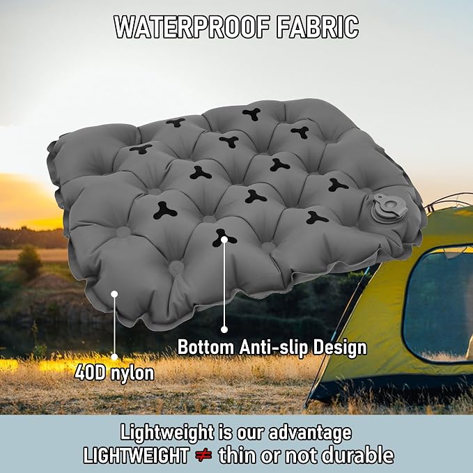 Inflatable Seat Cushion, Lightweight Stadium Seat Pad, Travel Air seat Cushion Anti-Slip for Airplane, Long Flights, Hiking, Climbing, Home and Camping, Compact Air Cushion,Gray - Image 2