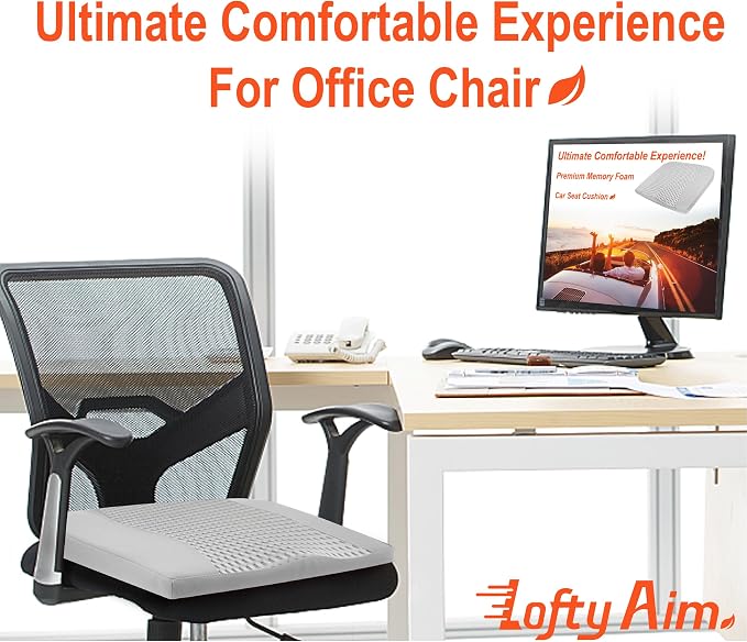 Lofty Aim Car Seat Cushion, Memory Foam Car Seat Cushions for Long Driving | Comfy Car Seat Pillow for Pain Relief, Driver Seat Cushion Adds Height, Butt Cushion for Car, Office Chair, 4D Mesh Gray - Image 4