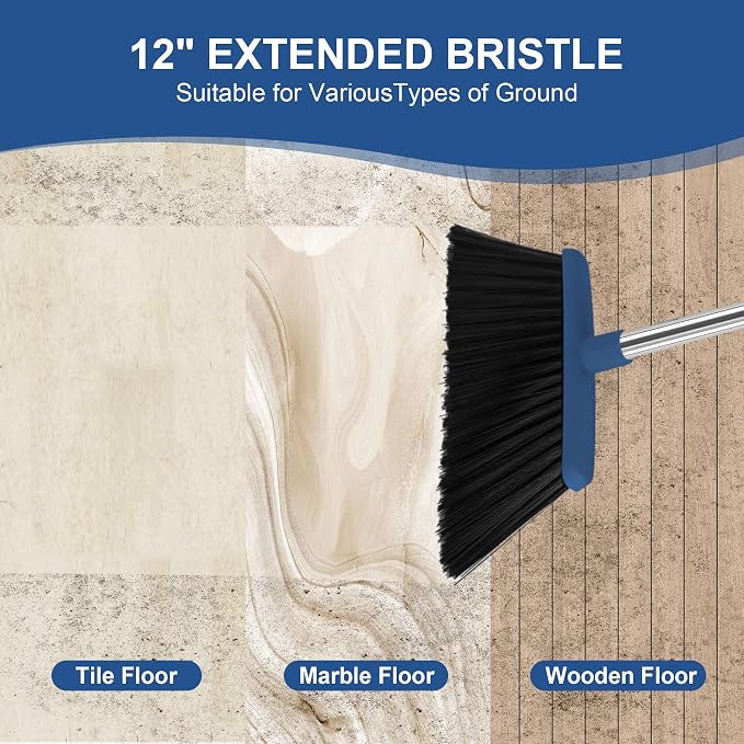 Broom and Dustpan Set, 51" Long Handle Broom with Mini Set Navy Blue | Mini Set for Tables, Kitchens & Tight Spaces, Built-in Comb Dustpan, Foldable Space-Saving Storage, Multi-Surface Use - Image 8