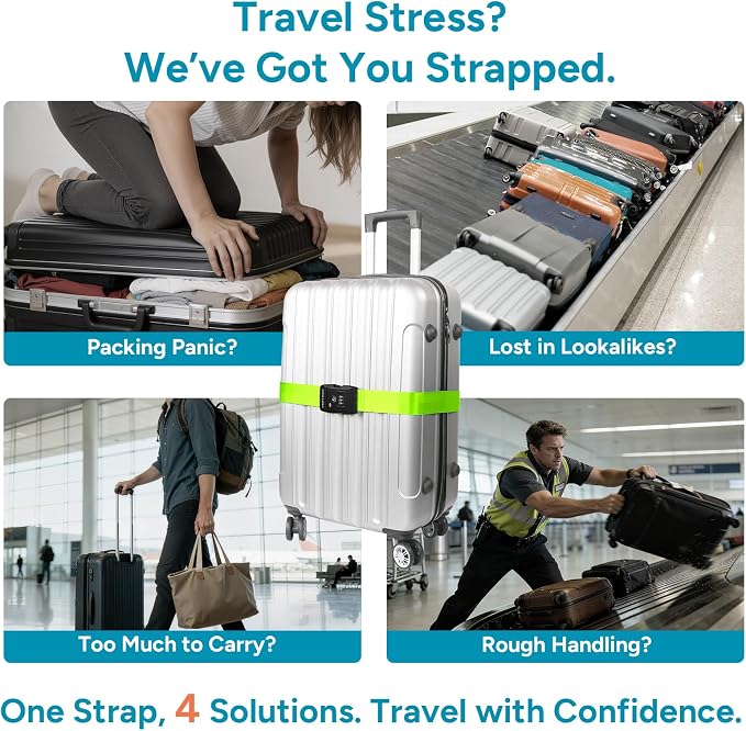 Travel Inspira 2 Pack Luggage Straps for Suitcases with TSA Lock | 2-Pack Set; TSA-Approved Lock with Tag; High Visibility Green; Adjustable 103-200cm; Heavy-Duty Nylon; 20-28 Inch Suitcases - Image 3