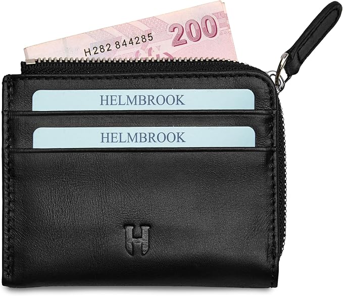 RFID Blocking Zipper Wallet, Slim Business Card Holder, Men & Women, Handcrafted Full-Grain Leather, Gift Box & Pouch, Christmas & Birthday, Black - Image 4