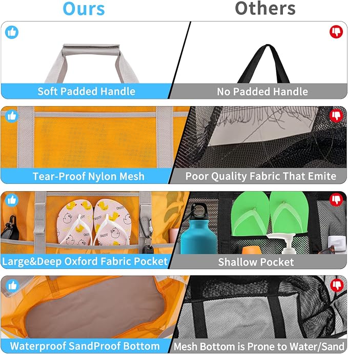 KABAQOO Mesh Beach Bag, Extra Large Beach Bags with 9 Pockets & Zipper Waterproof Lightweight Beach Tote for Beach/Pool Trip - Image 5
