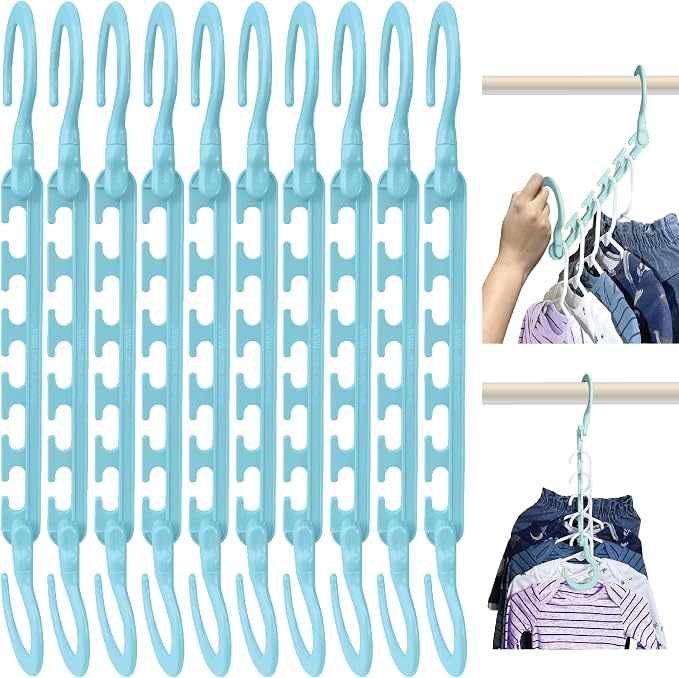 Max Space Saving Hangers, 10-Pack, 360° Hooks, Pastel Blue | Assembled cascading hangers with reinforced 360° swivel hooks maximize closet space for teens, kids and college dorms. by WONDERHANGER