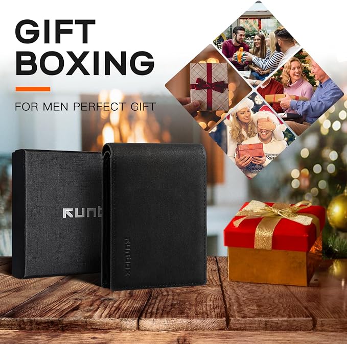 RUNBOX Wallet for Men Slim Leather Bifold RFID Blocking Minimalist Front Pocket Design with Gift Box | Minimalist Front Pocket Design, Holds 8 Cards, RFID Protection, Gifts for Men on Birthdays, Father’s Day, and Christmas - Image 6