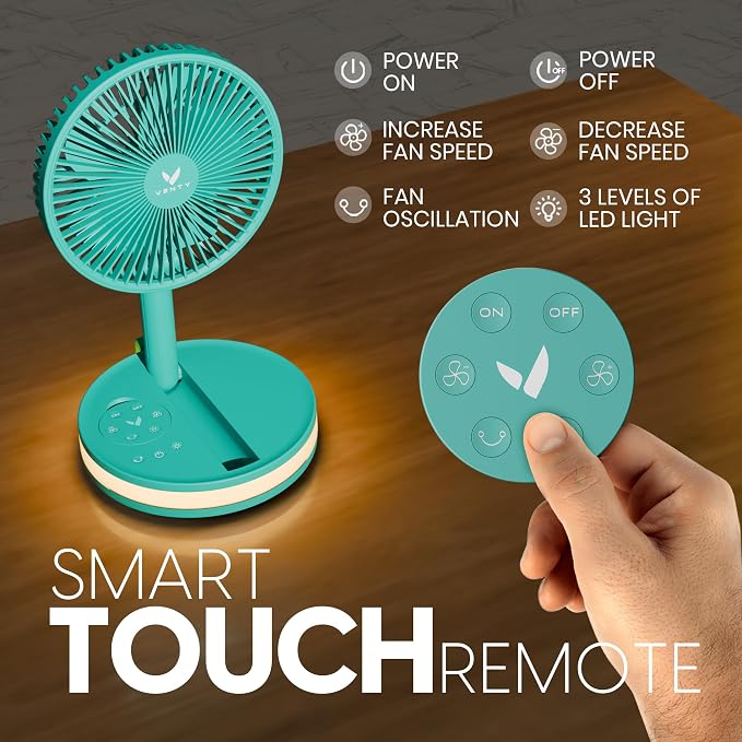 VENTY Portable Fan - Wireless Battery Operated Fan - 4 Speeds - LED Lighting - Carry Case & Remote Control - Cruise Travel - Outdoor Travel RV Power Bank With USB-C Port (Mint with Case) - Image 4