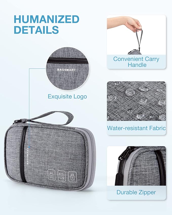 BAGSMART Cord Organizer Travel Cable Organizer Bag Tech Electronic Organizer Travel Case, Travel Essentials for Charger, Cable, Phone, Flash drive, Single Layer - Grey - Image 5