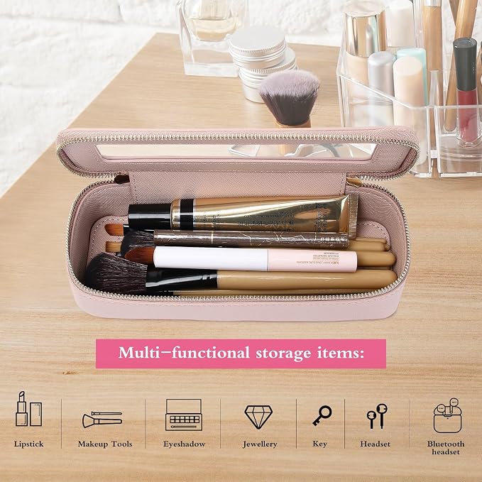 Pinkmik Makeup Brush Case Clear Travel Cosmetic Bag, (Pink, SLIM) | Toiletry Bag, Small Makeup Bag with Zipper, Purse Organizer, Car Essential Bag for Women - Image 5