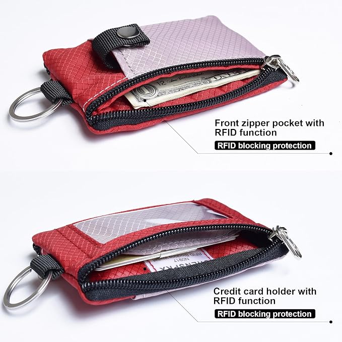 CHENSPRX Minimalist RFID Blocking Small Wallet with ID Window,WaterResistant Zip Id Case Wallet with Lanyard Keychain for Cards,Cash,Travel,Women,Men - Image 4