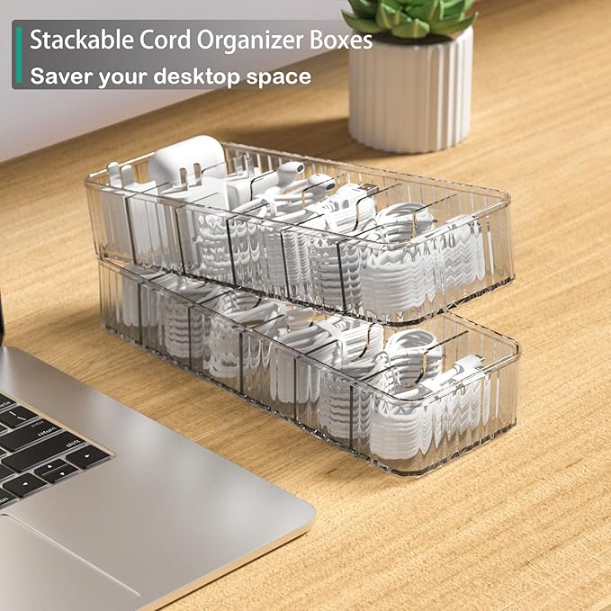 Cable Storage Boxes Organizers 2 Pack,Cord Charger Case with 20pcs Ties | Cable Storage Organizer,Cable Organizers Box,Cable Storage Box, Cord Organizers Box,Cord Charger Case Organizer,Stackable - Image 3