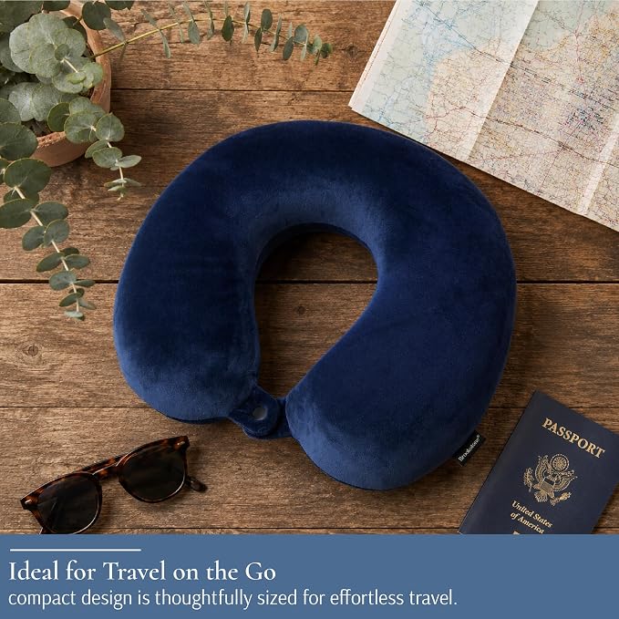 Brookstone Travel Neck Pillow - Lightweight U-Shaped Memory Foam Travel Pillow for Airplane, Car Travels & Sleeping, Blue | Brookstone Travel Neck Pillow Lightweight U-Shaped Memory Foam Pillow - Image 7