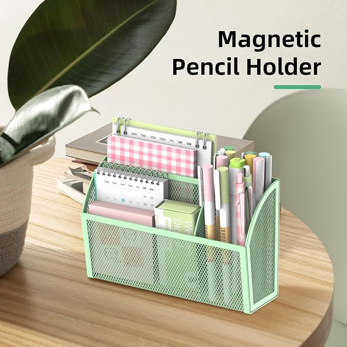 3-Grid Magnetic Pencil Holder, Strong Magnet Locker Organizer, Mint Green | Mesh Magnetic Shelf, Marker Holder Perfect for Whiteboard, Refrigerator and Locker Accessories - Image 2
