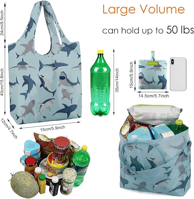 BeeGreen Reusable Grocery Bags for Groceries | Foldable Tote Bags with Handles Reusable Gift 6 Set - Heavy Duty Washable Polyester Travel and Shopping Basket - Bulk Bag for Women Animal Lovers - Image 3