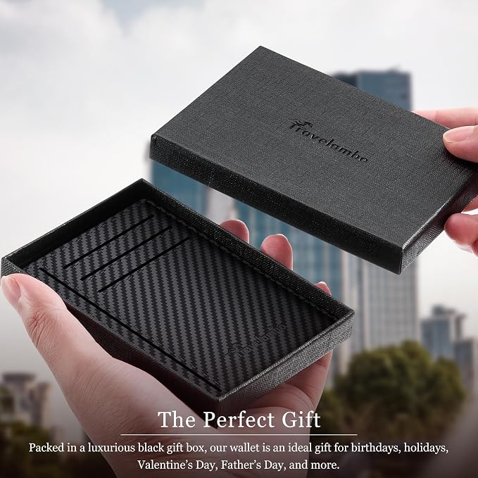 Travelambo 100% Genuine Leather Wallet for Men and Women, Slim Minimalist RFID Blocking Front Pocket Credit Card Holder with Gift Box(Carbon Fiber Black) - Image 6