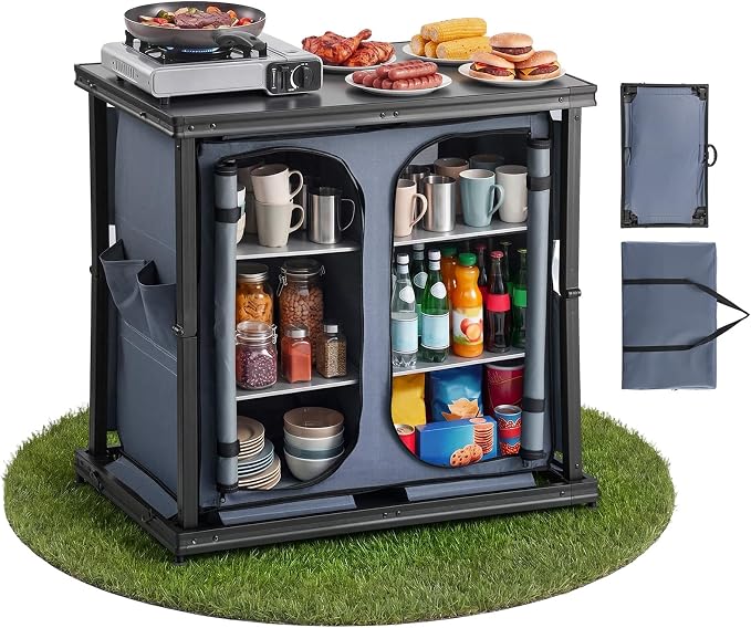 VEVOR Folding Camping Storage Cabinet, Outdoor Portable Aluminum Lightweight Table, Quick Set-up Compact Kitchen Cook Station, with 6 Shelves and Carry Bag, for Picnic, BBQ, Camping, RV Traveling by VEVOR