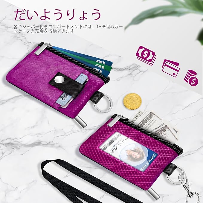 Minimalist RFID Blocking Small Wallet with ID Window,WaterResistant Zip Id Case Wallet with Lanyard Keychain for Cards,Cash,Travel,Women,Men (Purplish Red) - Image 7