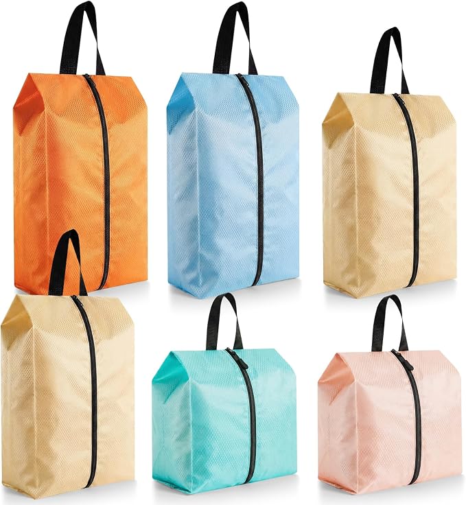 6 Pcs Travel Shoe Bags with Zipper Nylon Portable Waterproof Suitcase Shoe Organizer Packing for Golf(Mixed,Pastel) by Bulyoou