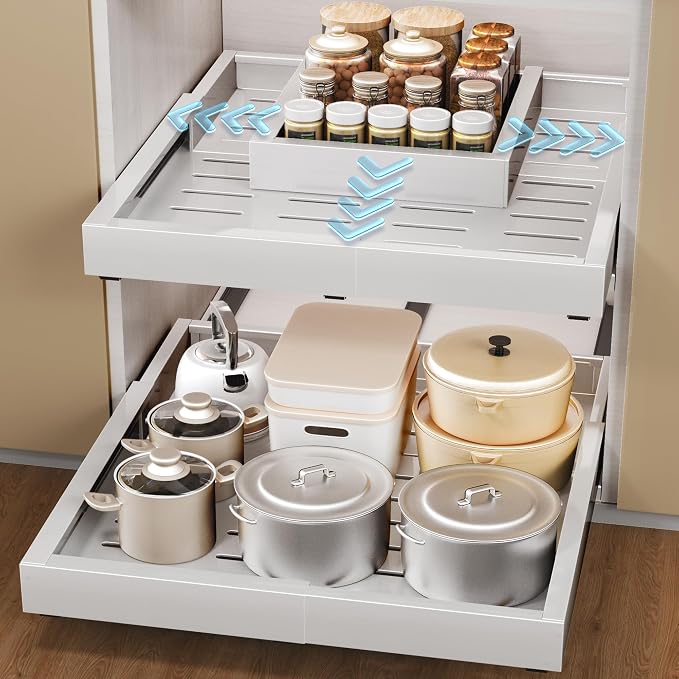 1 Pcs Pull Out Cabinet Organizers, Width (12"-19") and Depth (17"-23") Expandable With 3 Slides, No Drill Slide out Drawers Adhesive Film or Nail Cabinets Without Lip in Kitchen, Bathroom - Image 9