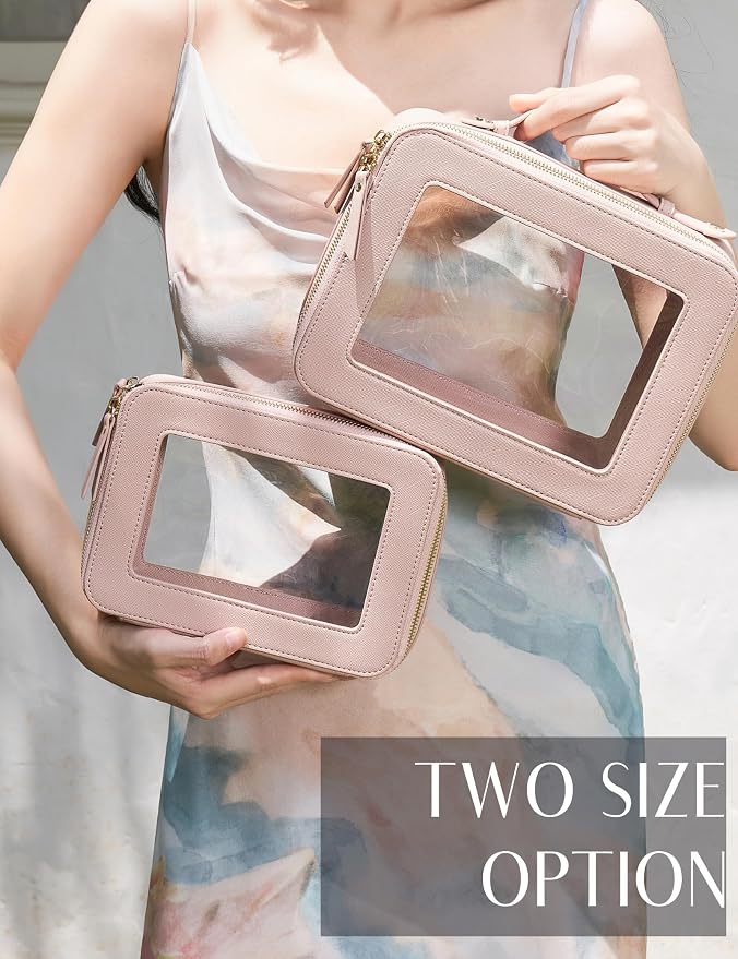 Clear Makeup Case Toiletry Bag Travel Clear Cosmetic Bag with Zipper, Small Make Up Bag Traveling, Pink, Medium - Image 7