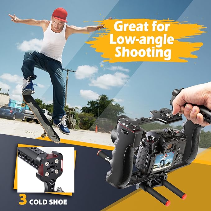 Zeadio Camera Video Rig Cage, Aluminum Filmmaking Movie Making Kit with Top Handle & Arca Type Base, Compatible with All DSLR Camera and Camcorder - Image 4