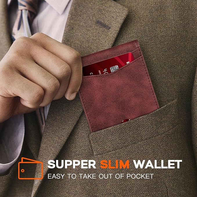RUNBOX Wallet for Men Slim Leather Bifold RFID Blocking Minimalist Front Pocket Design with Gift Box | Minimalist Front Pocket Design, Holds 8 Cards, RFID Protection, Gifts for Men on Birthdays, Father’s Day, and Christmas - Image 4