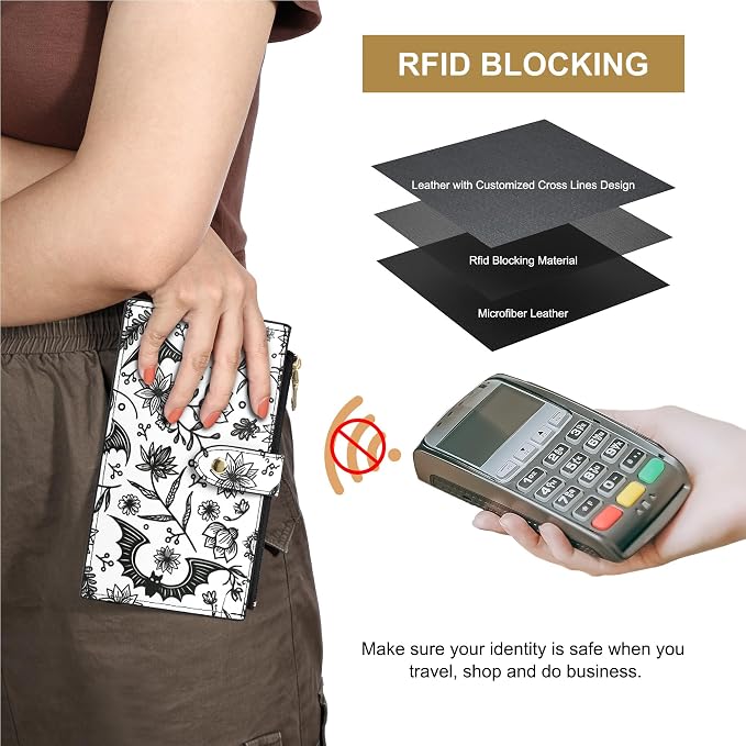 Travelambo RFID Wallet Women Large Size Bifold Multi Card Wallet Case with Zipper Pocke Credit Card Holder for Women - Image 4